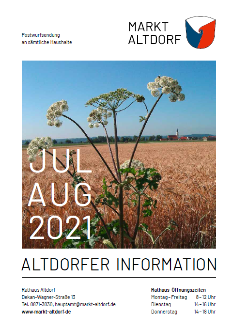 Titelseite Infoblatt Juli und Altdorf 2021